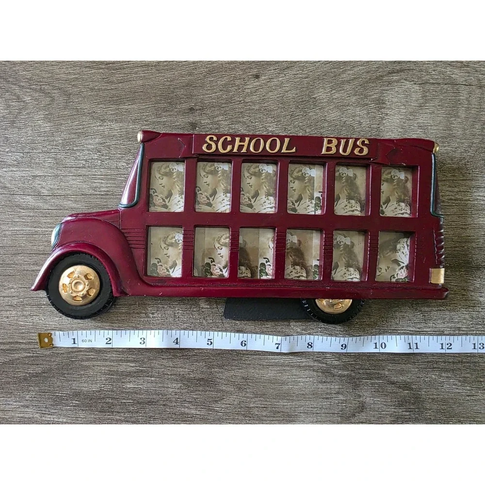 Vintage School Bus Multi Photo Frame Red 12 Slot K-12 School Days Portrait Frame